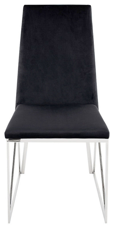 Caprice Dining Chair, Velour Fabric Armless Chair, Stainless Steel Base, Black