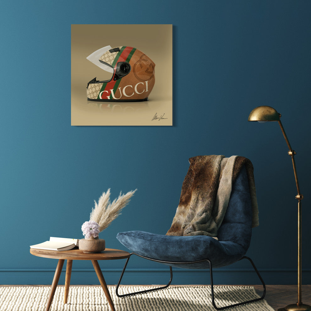 "Gucci Fabulous Helmet" Frameless Floating Tempered Glass Panel Graphic Wall Art