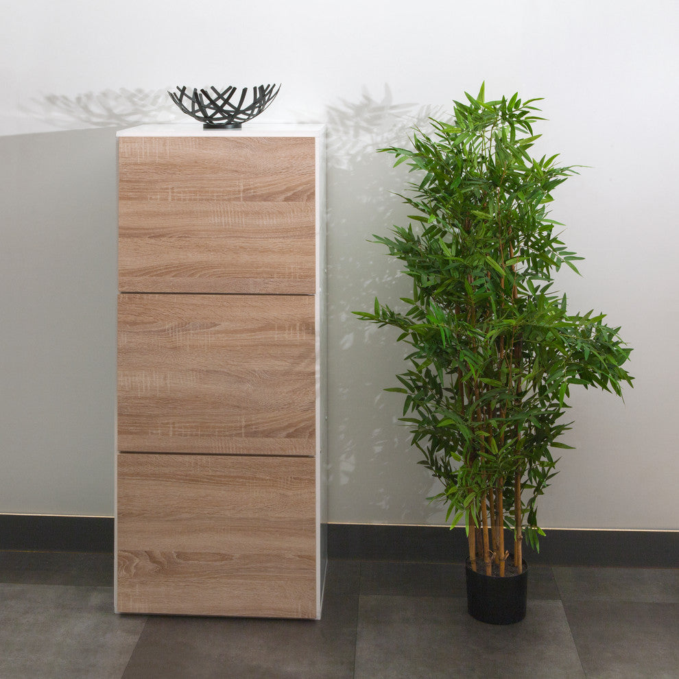 Bamboo Shoe Storage Cabinet, White/Natural Oak