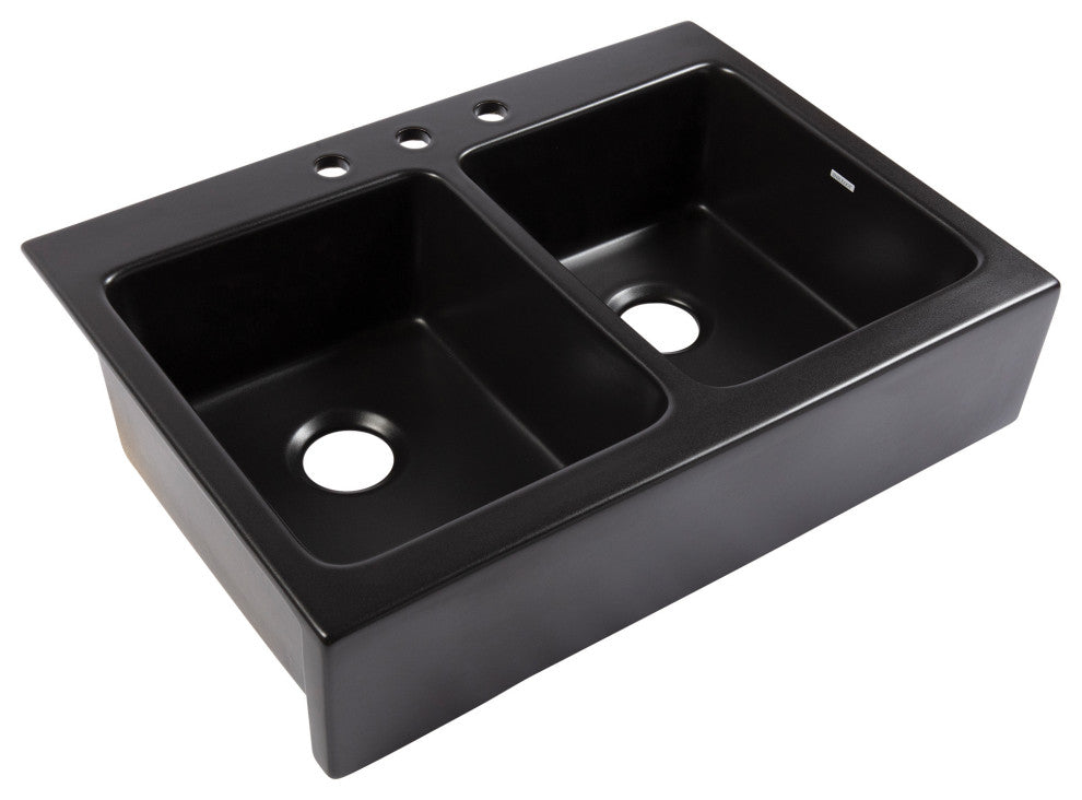 Parker Black Fireclay 34"³ Double Bowl Quick-Fit Farmhouse Drop-in Kitchen Sink