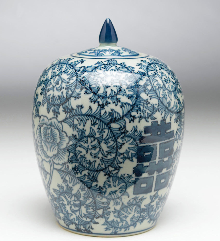 Antiqued Pale Green and Blue Jar With Lid