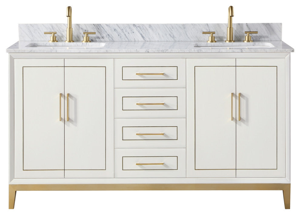 Gracie Bathroom Vanity, Satin White With Carrara Marble, 60"