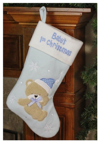 "Baby's 1st Christmas" Embroidered Teddy Bear Stocking, 19"
