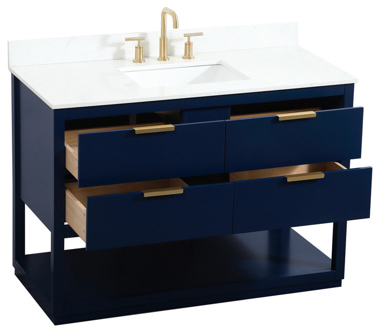 48" Single Bathroom Vanity, Blue, With Backsplash