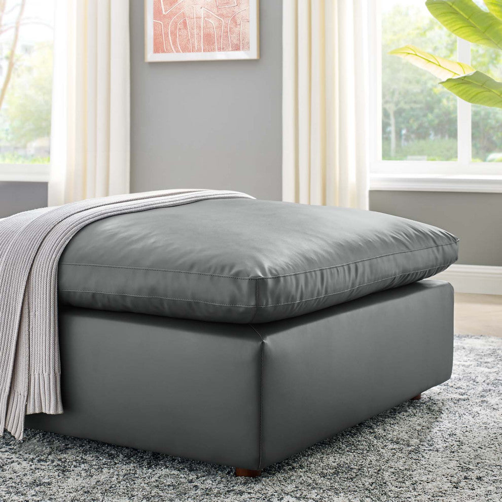 Accent Chair Ottoman, Faux Vegan Leather, Gray, Modern, Lounge Hospitality
