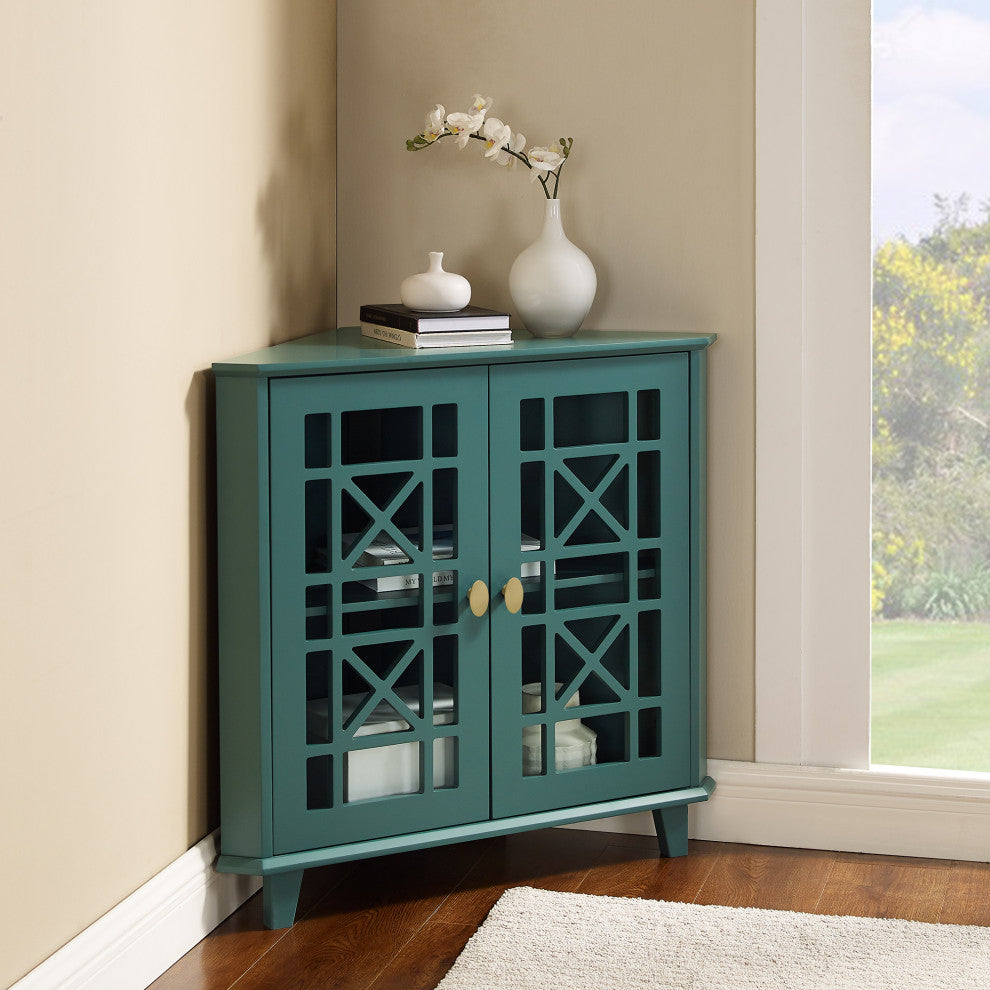 Gwen Fretwork Corner Accent Cabinet - Dark Teal