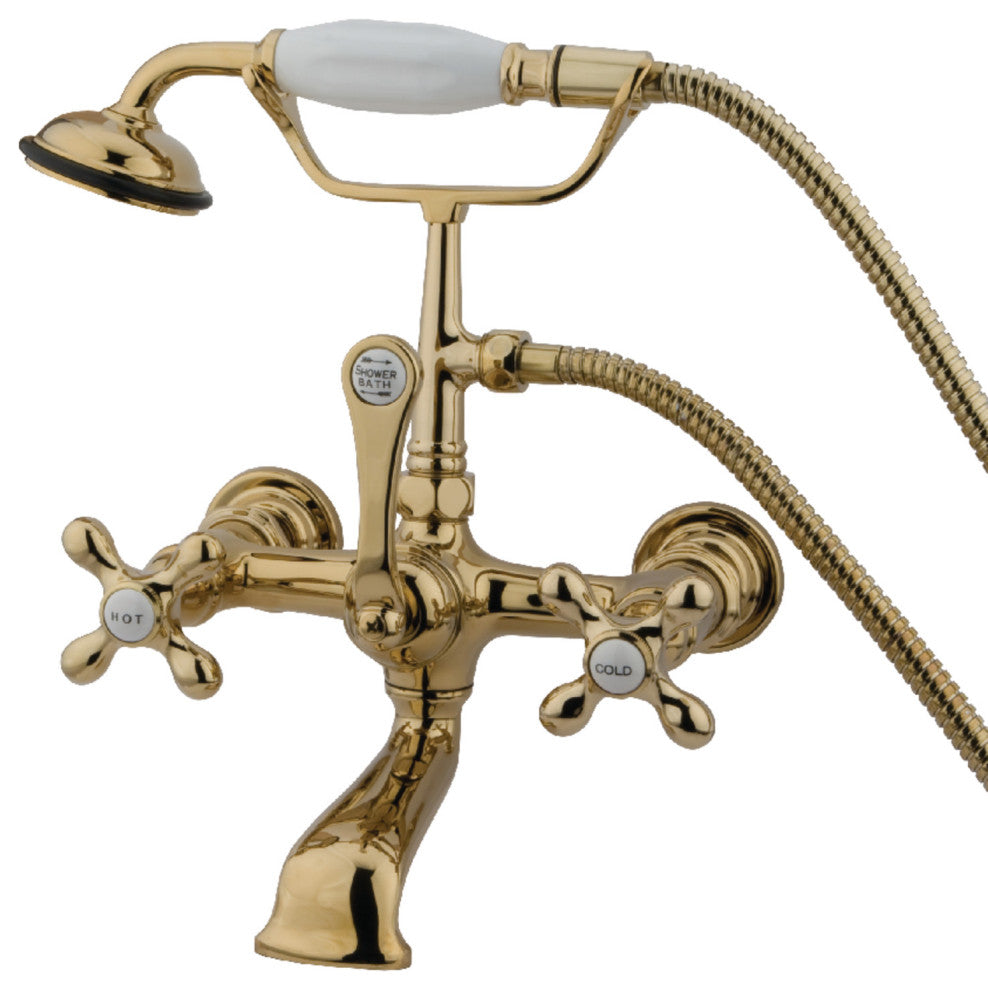 Kingston Brass 7" Wall Mount Tub Faucet With Hand Shower, Polished Brass