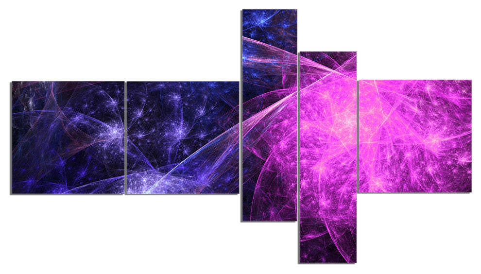 Purple Pink Colorful Fireworks, Abstract Art on Canvas, 60"x32", 5 panels
