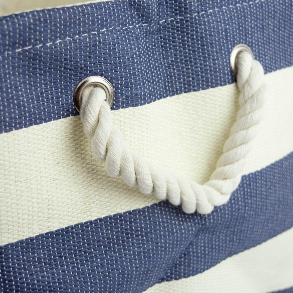 Paper Bin Stripe Nautical Blue Rectangle Large 17"x12"x12"