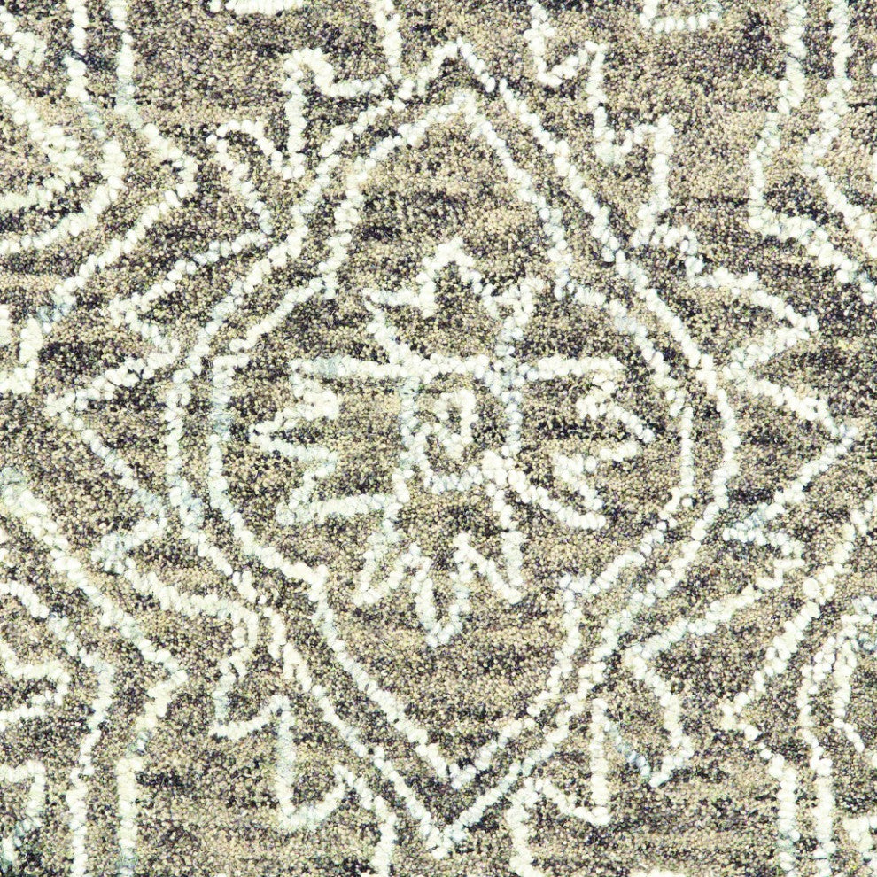 8" x 10" Khaki and White Damask Area Rug