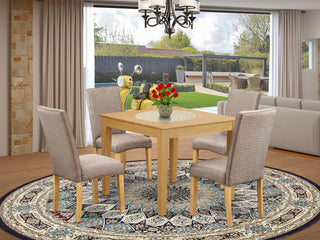 5Pc Square 36" Table, Four Parson Chair, Fabric- Dark Khaki Color