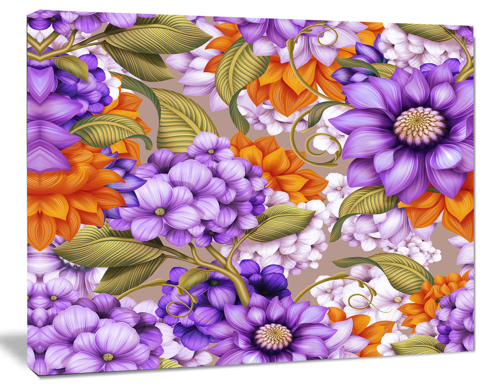 Floral Seamless Pattern, Floral Canvas Art Print, 20"x12"