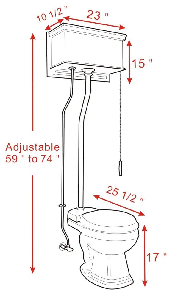 Flat Round High Tank Toilet, Mahogany, White, Brass