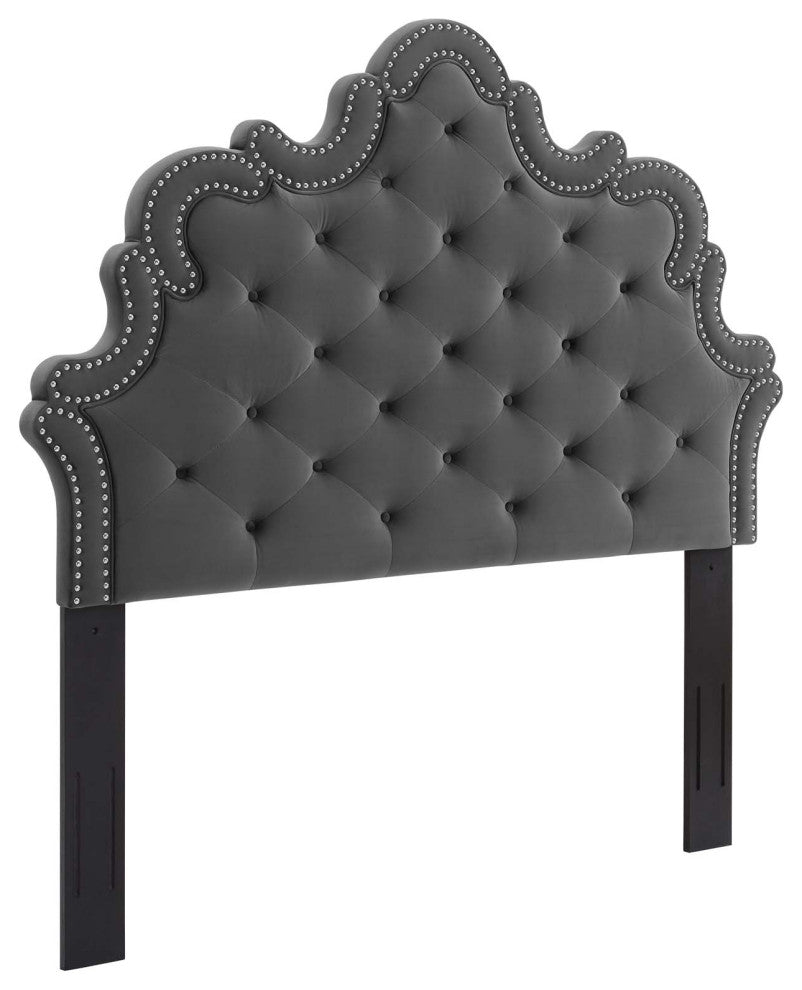 Arabella Button-Tufted Performance Velvet Twin Headboard, Charcoal