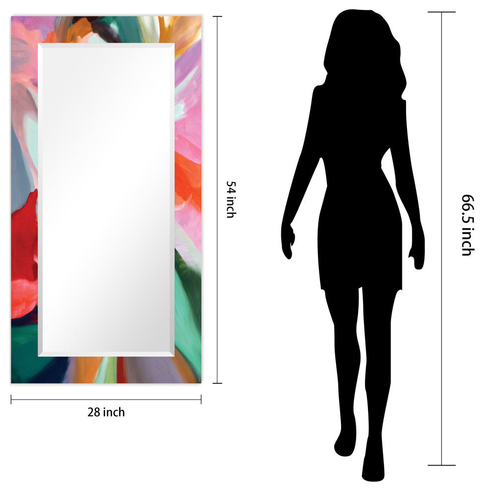 "Chaos" Beveled Mirror on Printed Abstarct Tempered Art Glass, 54x28"