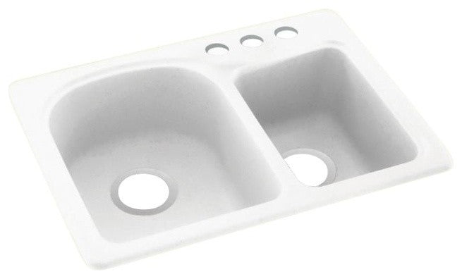 Swan 18x25x7 Solid Surface Kitchen Sink, 3-Hole, Tahiti White