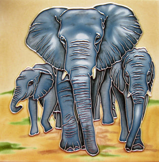 4x4" Elephant With 2 Babies Art Tile Ceramic Drink Holder Coaster