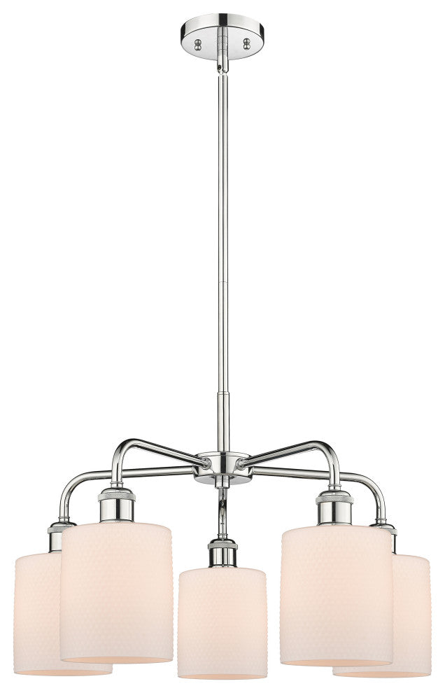 Cobbleskill 5-Light 23" Stem Chandelier, Polished Chrome With Matte White Shade