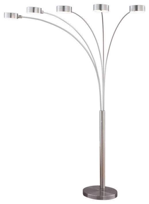Micah LED Arched Floor Lamp With Dimmer, Brushed Steel