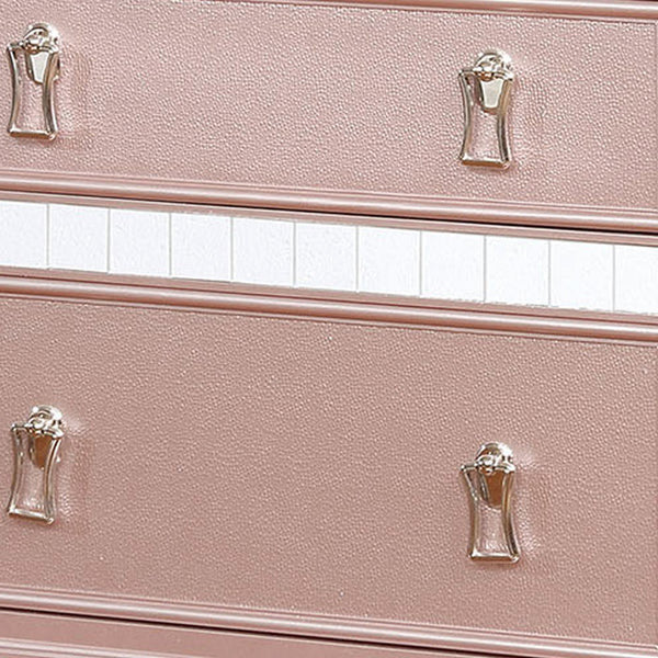 Benzara BM182934 Solid Wood Nightstand With Mirror Trim, Pink