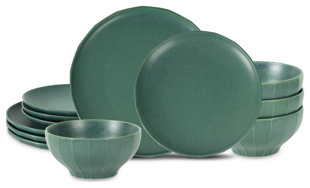 Stone Lain Rio Stoneware 12-Piece Dinnerware Set, Green