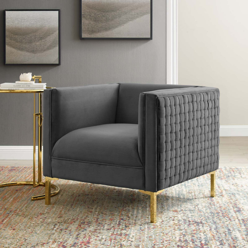 Armchair Accent Chair, Velvet, Dark Gray, Modern, Living Lounge Hospitality