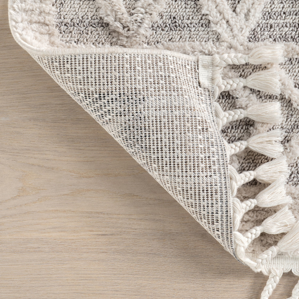 Nuloom Ansley Shag Lattice Tassel Geometric Area Rug, Light Grey 9''x12''