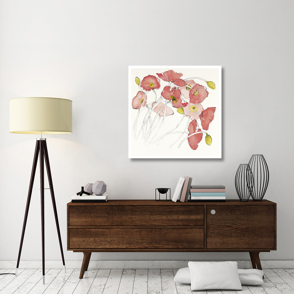 "Black Line Poppies II Watercolor" Digital Paper Print by Shirley Novak, 38"x38"
