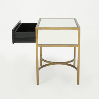 GDF Studio Siryen Modern Mirror Finished Side Table With Gold Iron Accents