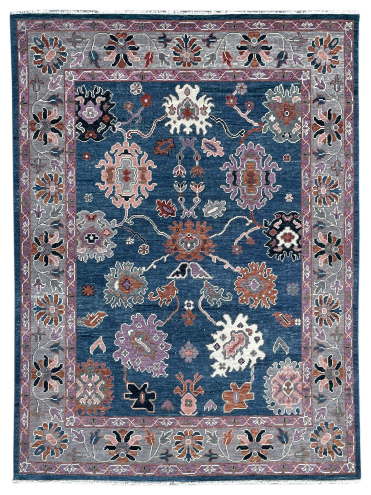 EORC Blue/Gray Hand Knotted Wool Colorful Mahal Classic Rug, 8'x10