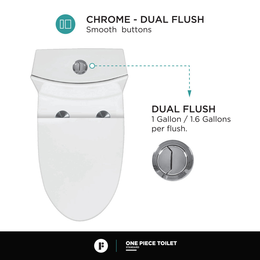 Fine Fixtures Dual-Flush Elongated One-Piece Toilet With High Efficiency Flush, Matte Grey