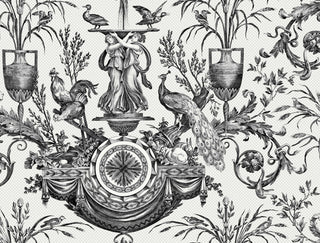 Avian Fountain Toile Black Wallpaper
