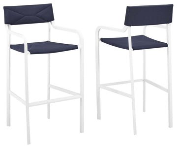 Raleigh Outdoor Patio Aluminum Bar Stool Set of 2 White Navy
