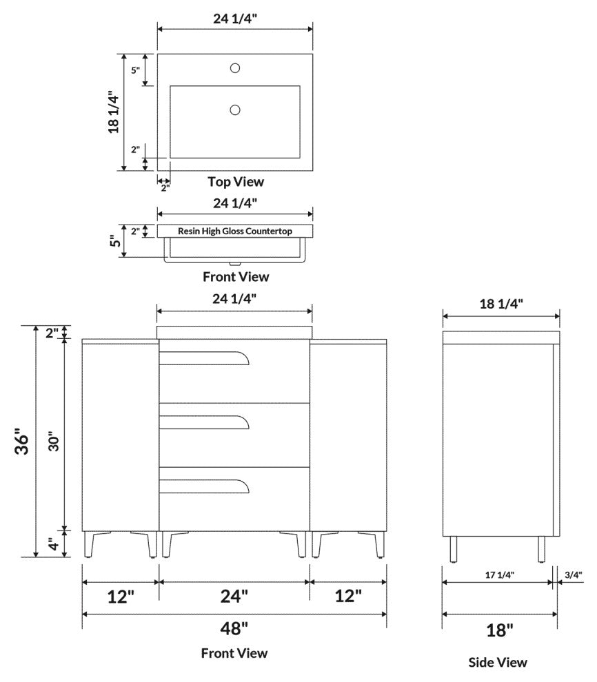 48" Freestanding White Vanity Set With Sink, LV7-C4B-48W, Style 7