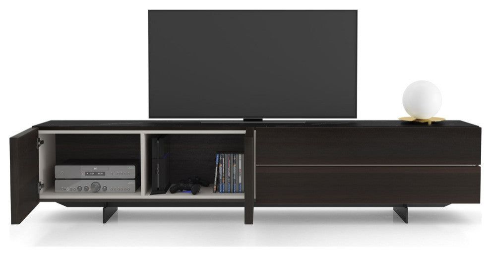 Inverness Media Cabinet in Smoked Oak and Black Marble Ceramic