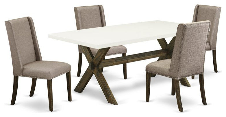 5-Piece Dining Set, 4 Chairs and Table, Distressed Jacobean