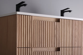 Fiore Wall Mount Modern Bathroom Vanity, Oakwood, 48", Double Sink