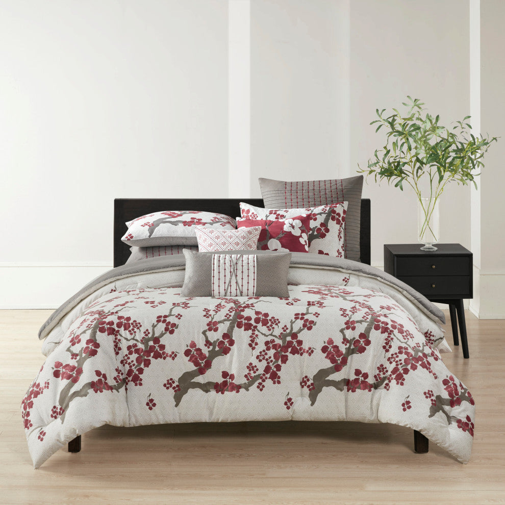 N Natori Sateen Printed Comforter Set, Queen