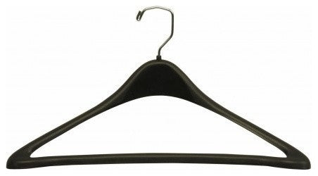 Plastic Curved Suit Hanger, Black, Chrome Finish, Set of 100