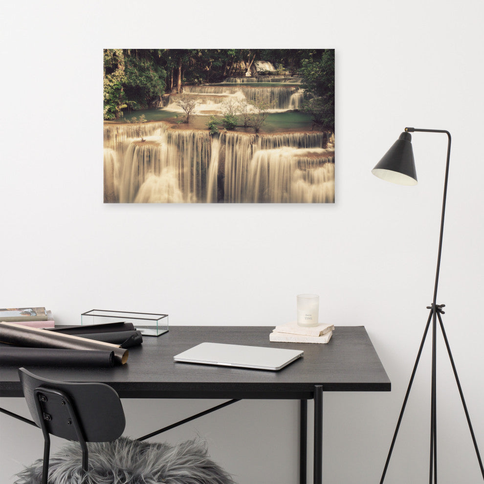 Misty Huay Mae Khamin Waterfall Thailand Landscape Photo Canvas Wall Art Prints, 24" X 36"