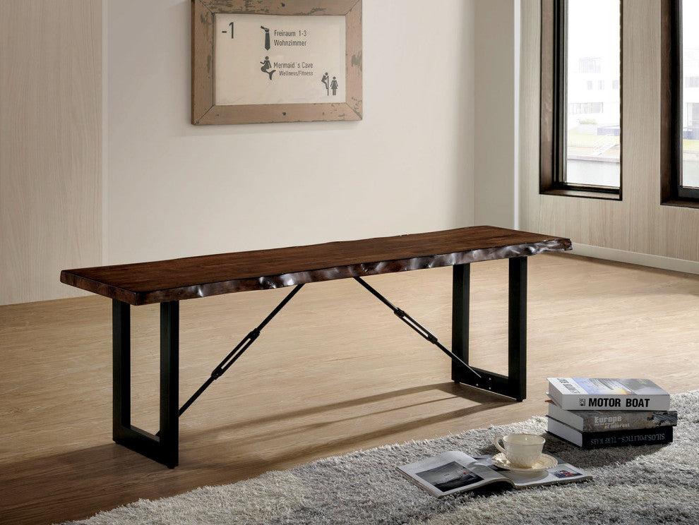 Metal Bench, Walnut Finish