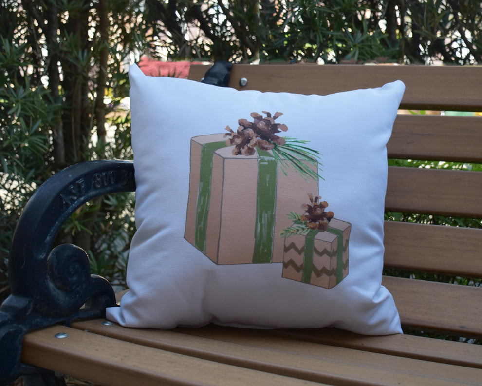 Nature's Gift Off White Holiday Print Decorative Outdoor Throw Pillow, 18"