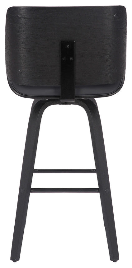 30" Gray and Black Faux Leather and Iron Bar Height Swivel Bar Chair