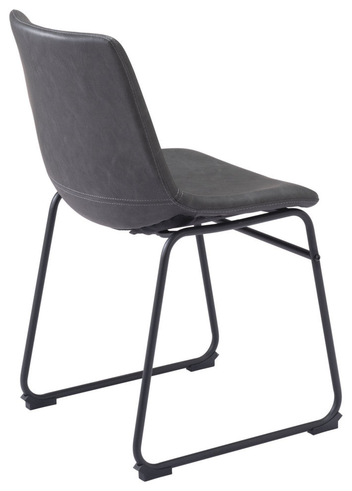 Dining Chair, Set of 2, Faux Vinyl Leather, Charcoal, Gray, Black, Industrial