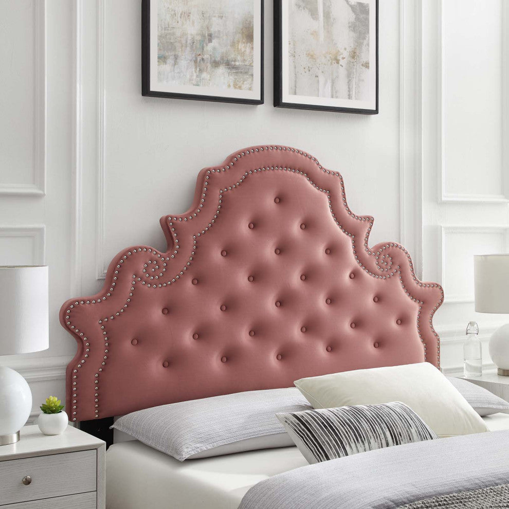 Tufted Headboard, King Size, Velvet, Pink, Modern Contemporary, Bedroom Master