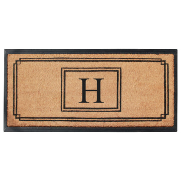 A1HC Rubber and Coir Monogrammed Large Doormat 24"X47.5" Black/Beige, H