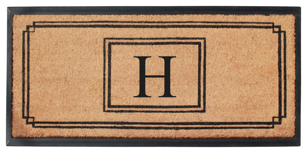 A1HC Rubber and Coir Monogrammed Large Doormat 24"X47.5" Black/Beige, H