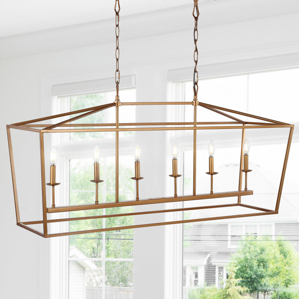 Pagoda Lantern Metal LED Pendant, Antique Gold, Width: 49"