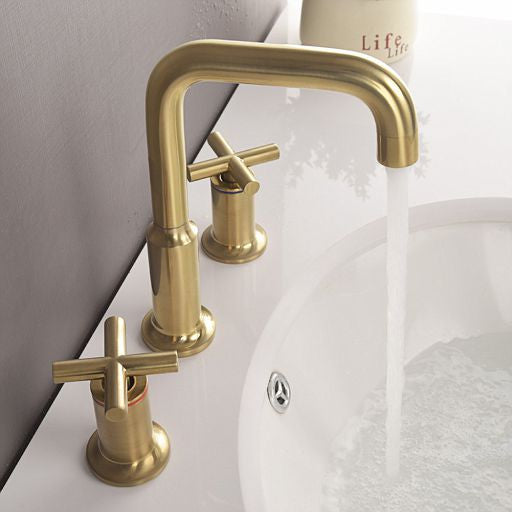 Modern Brushed Gold 2-Handle Bathroom Faucet Widespread for Sink