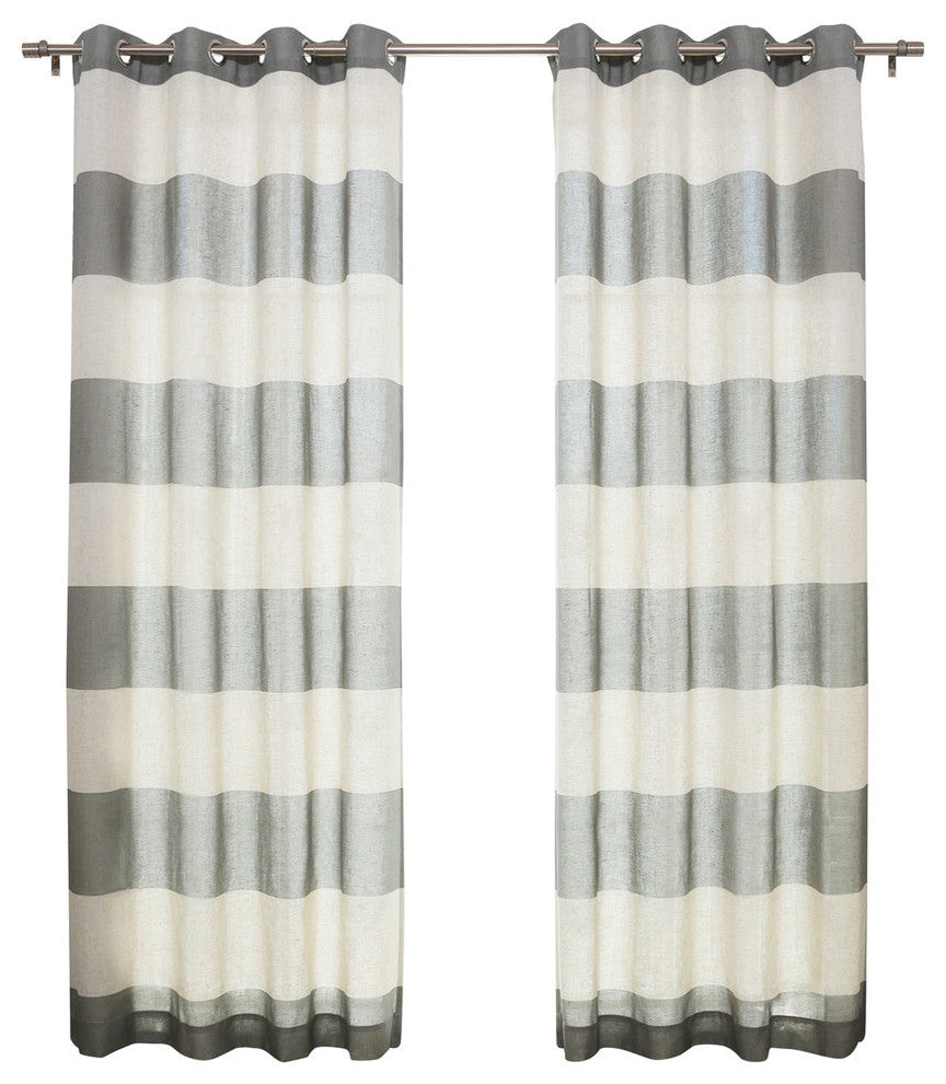 Cabana Stripe Flex Linen Blend Grommet Top Curtains, Pair, Gray